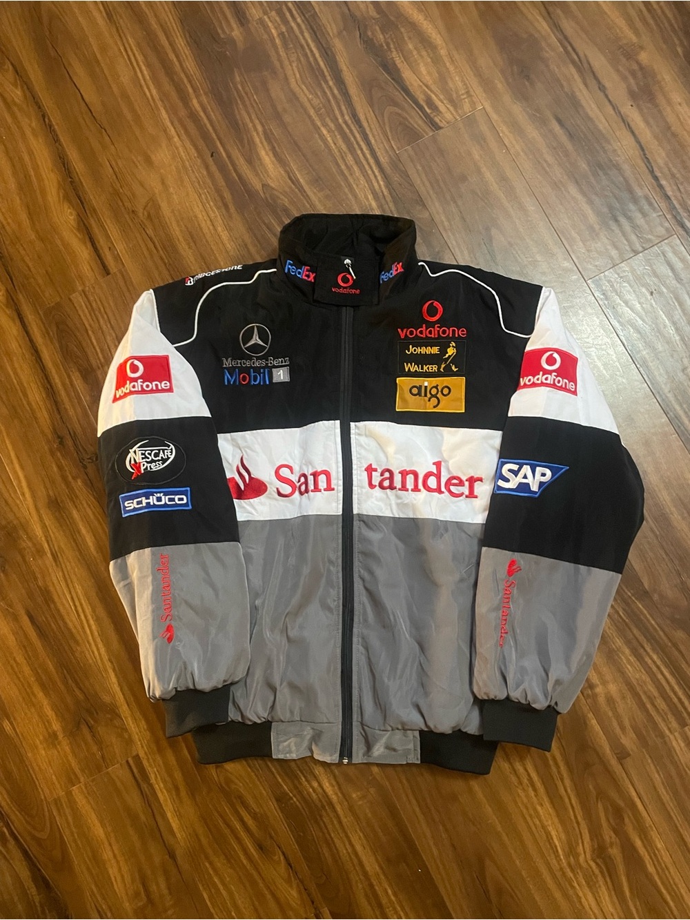 Mercedes Santander x Vodafone Racing Jacket - Black/White/Grey